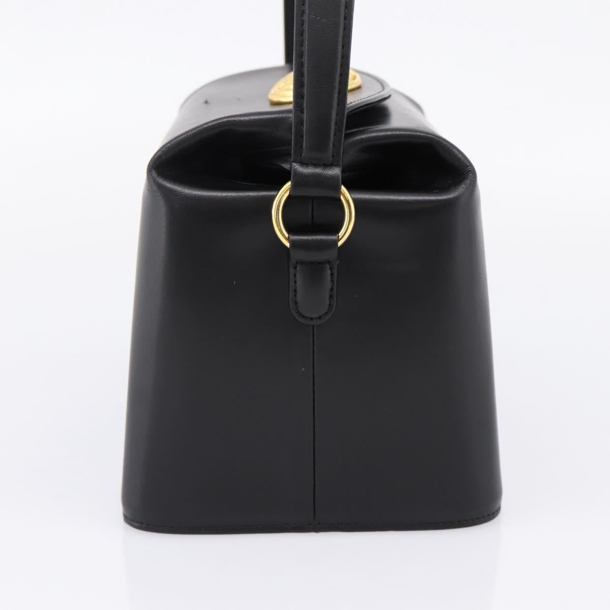 GIVENCHY Hand Bag Leather Black Gold Tone Auth BA16155