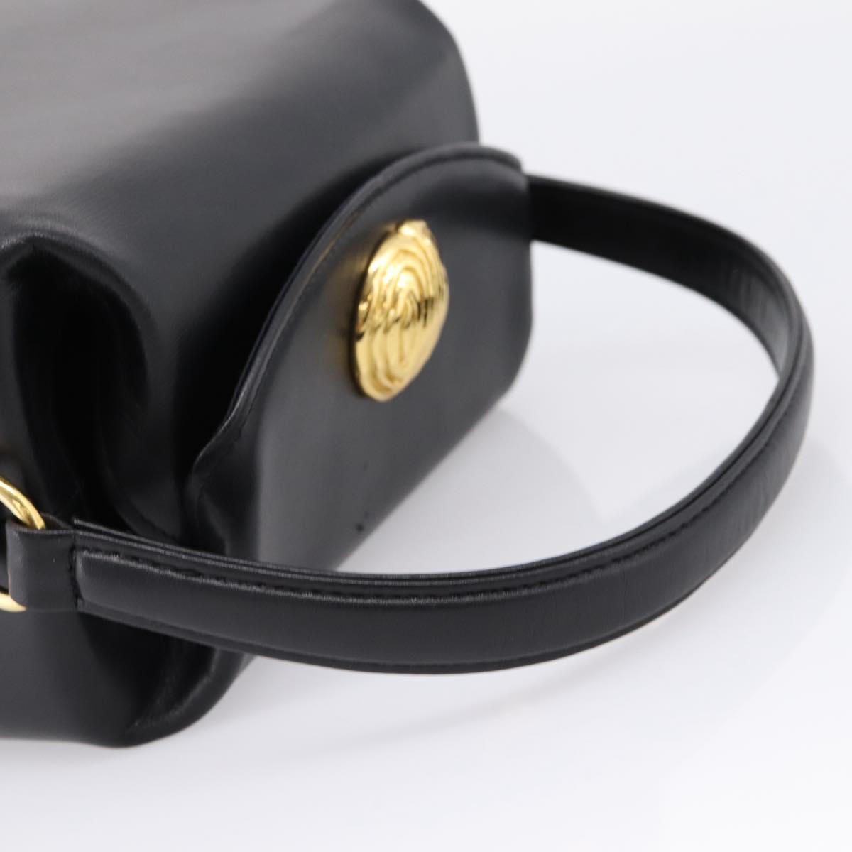 GIVENCHY Hand Bag Leather Black Gold Tone Auth BA16155