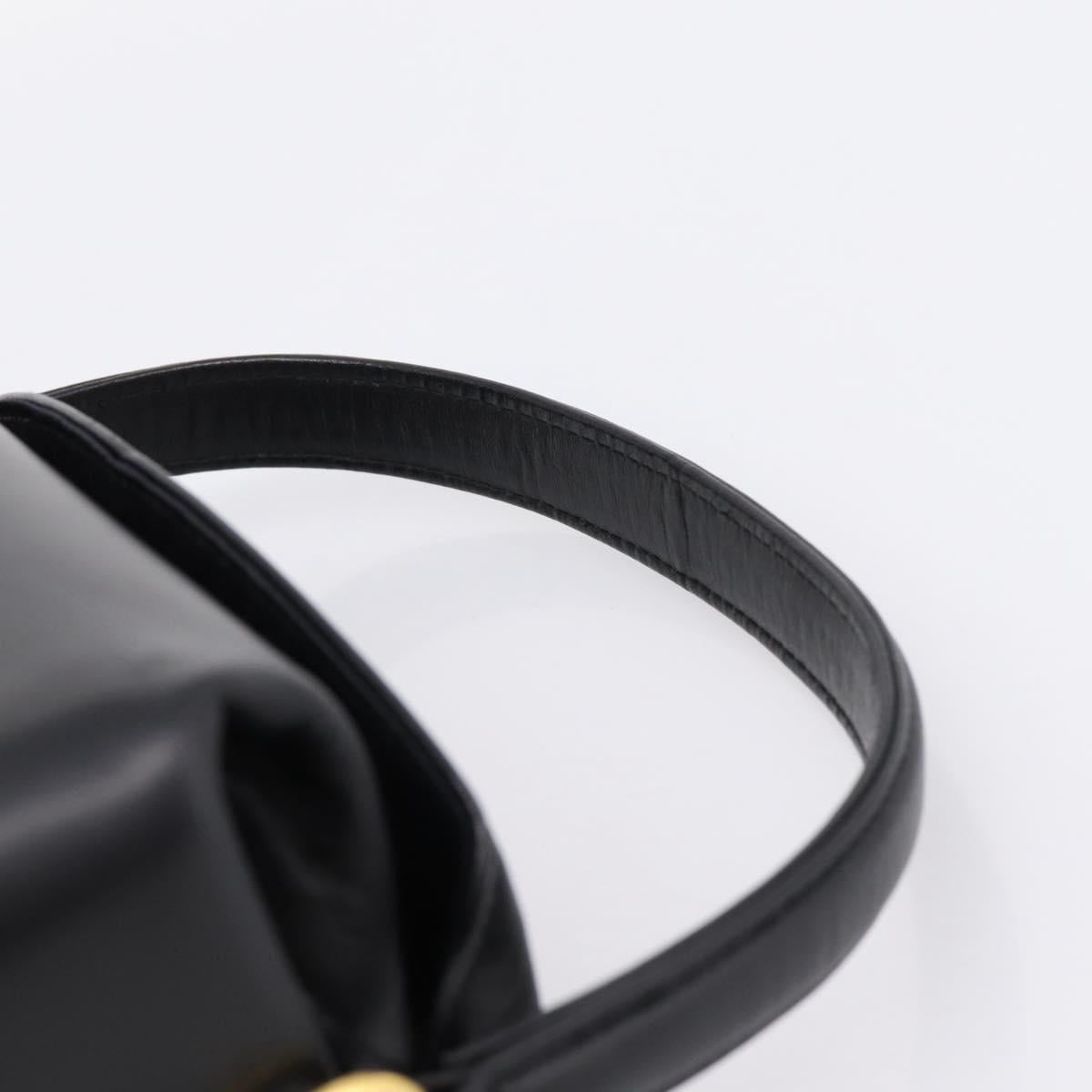 GIVENCHY Hand Bag Leather Black Gold Tone Auth BA16155