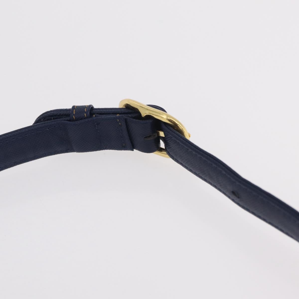 Valentino Hand Bag Leather 2way Navy Gold Tone Auth BA16157A