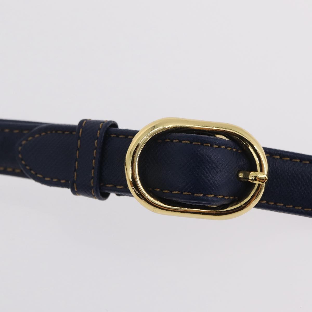 Valentino Hand Bag Leather 2way Navy Gold Tone Auth BA16157A