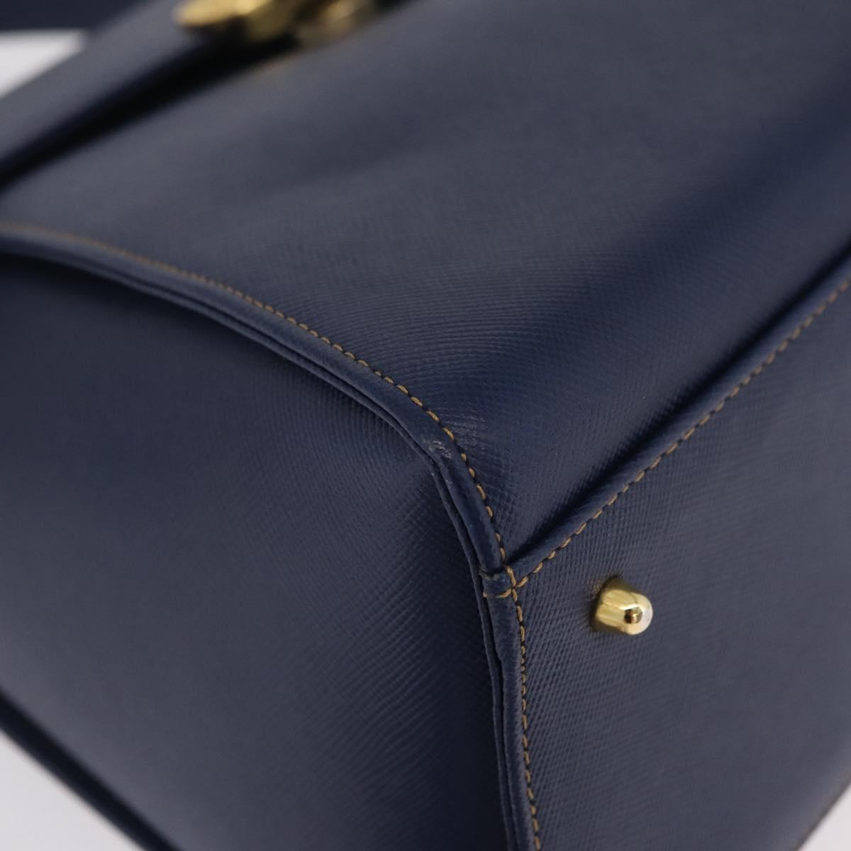 Valentino Hand Bag Leather 2way Navy Gold Tone Auth BA16157A