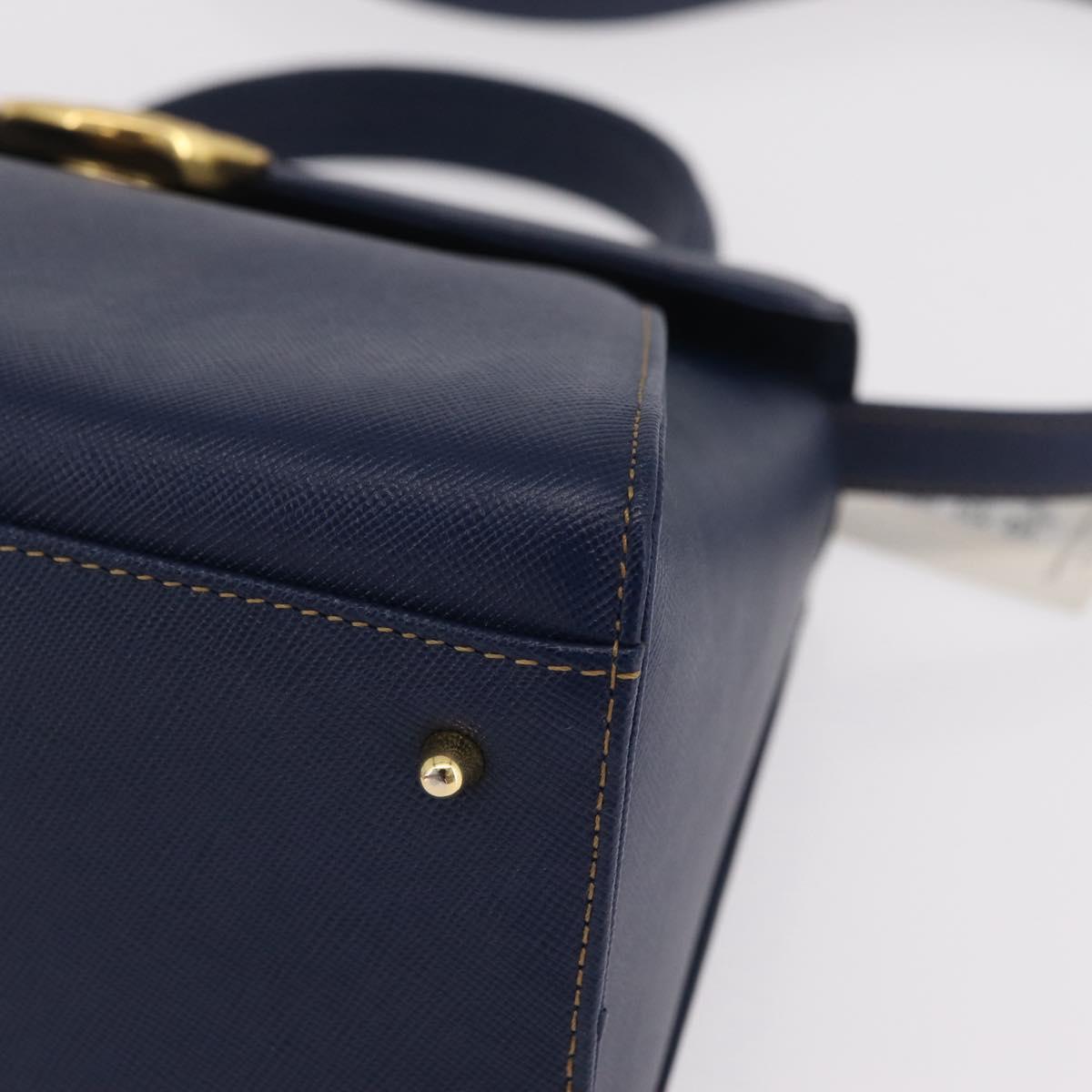 Valentino Hand Bag Leather 2way Navy Gold Tone Auth BA16157A