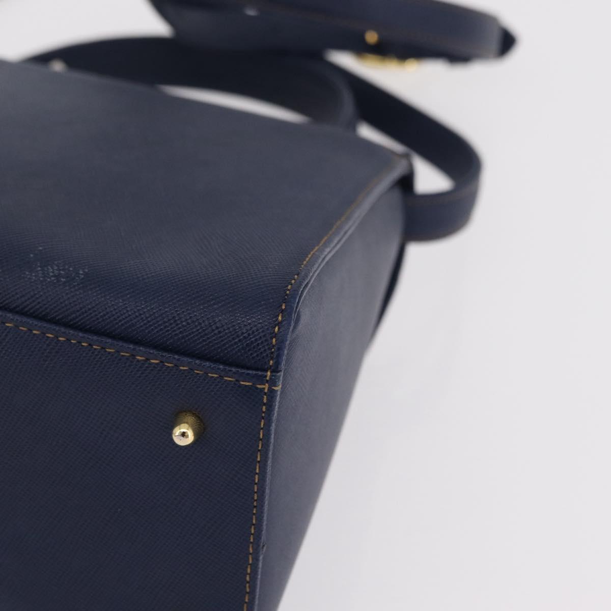 Valentino Hand Bag Leather 2way Navy Gold Tone Auth BA16157A