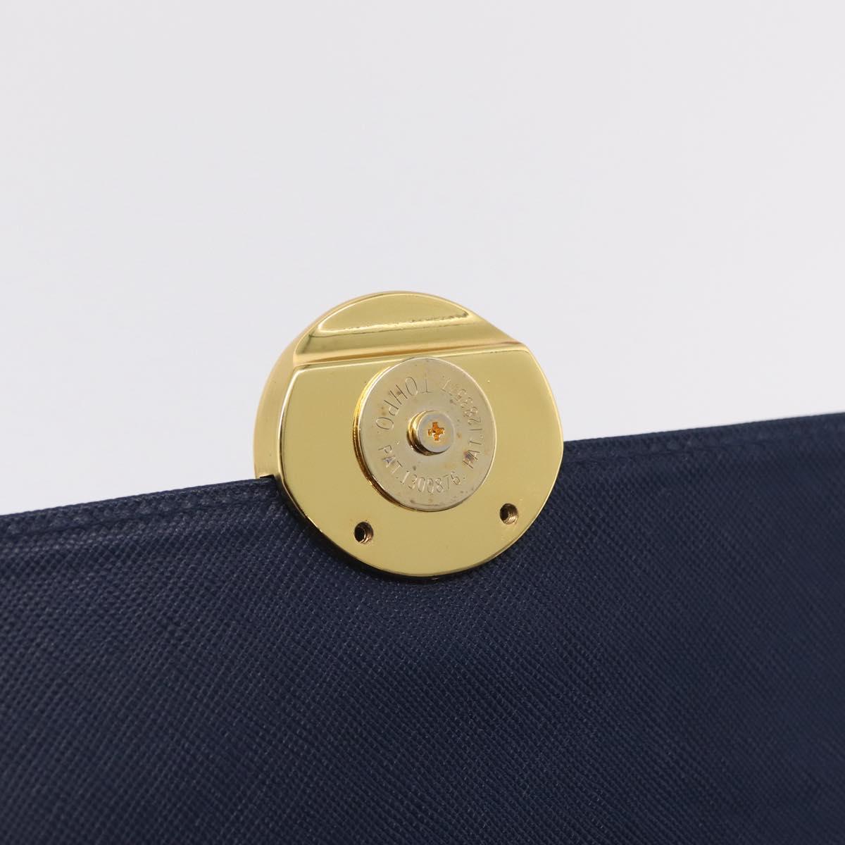 Valentino Hand Bag Leather 2way Navy Gold Tone Auth BA16157A