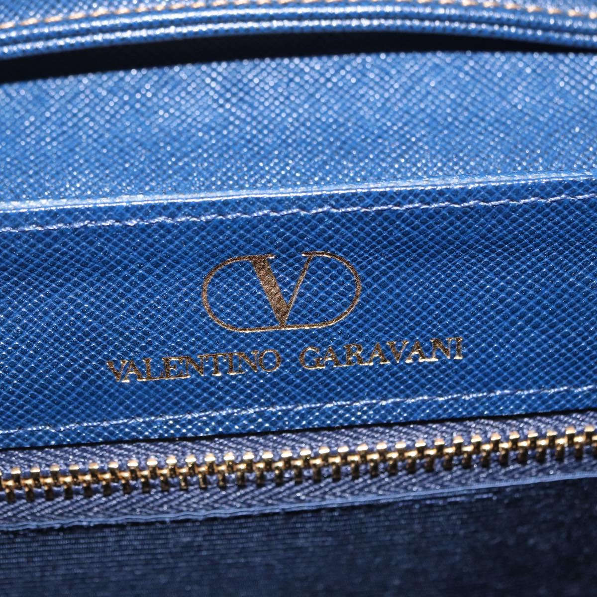 Valentino Hand Bag Leather 2way Navy Gold Tone Auth BA16157A