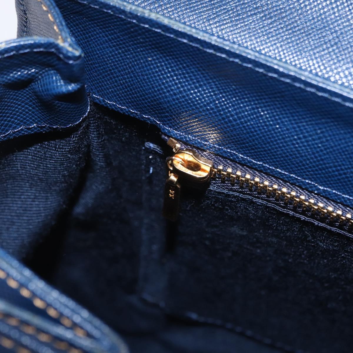 Valentino Hand Bag Leather 2way Navy Gold Tone Auth BA16157A