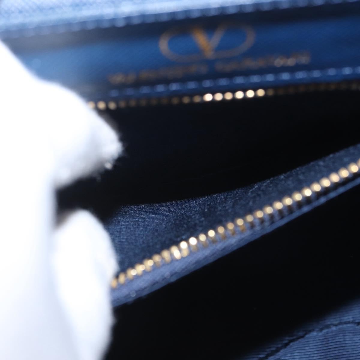 Valentino Hand Bag Leather 2way Navy Gold Tone Auth BA16157A