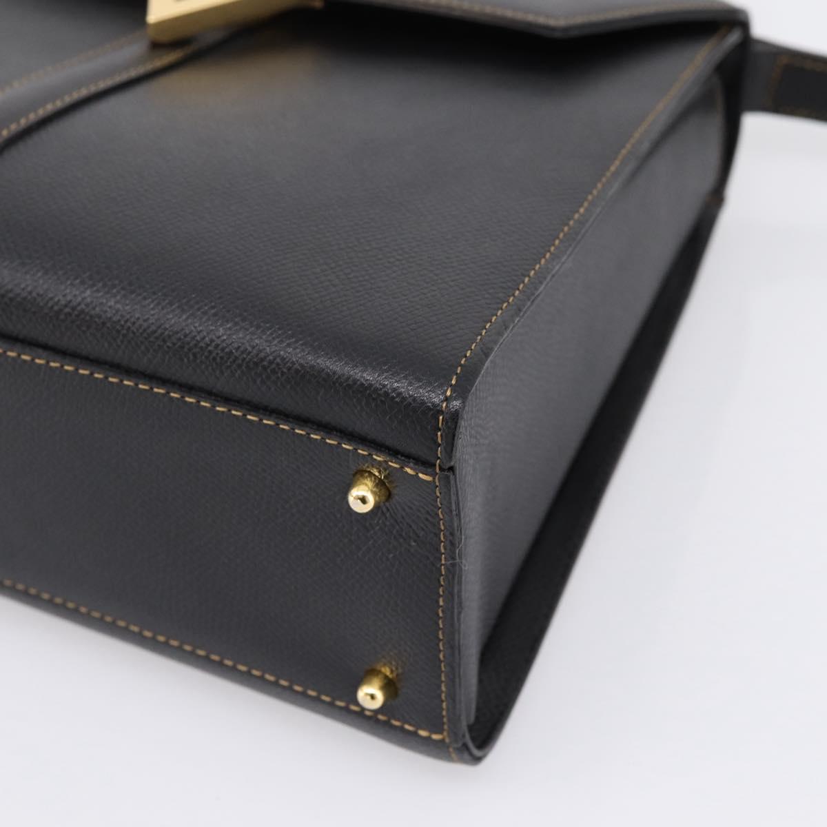 Valentino Hand Bag Leather 2way Black Gold Tone Auth BA16158A
