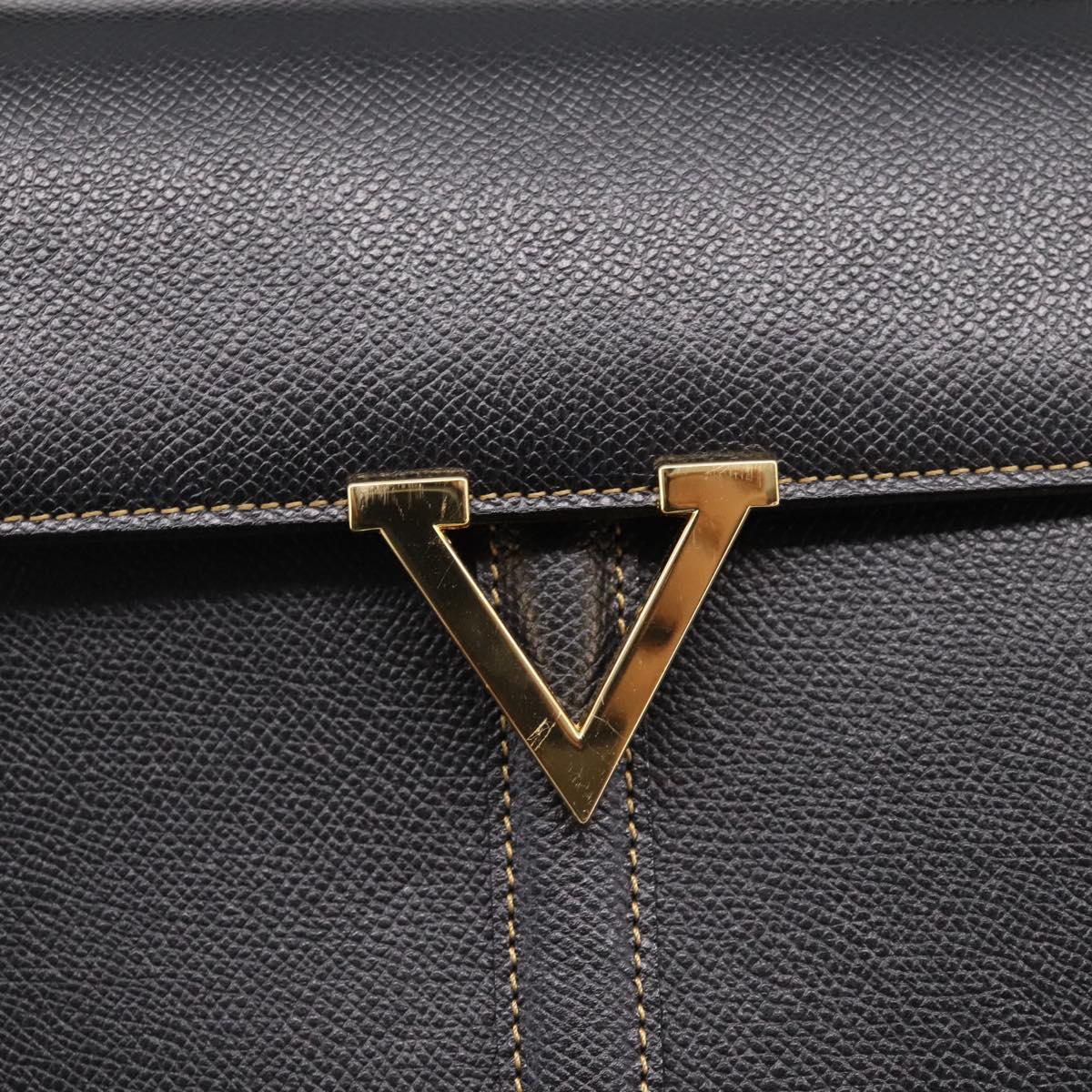 Valentino Hand Bag Leather 2way Black Gold Tone Auth BA16158A