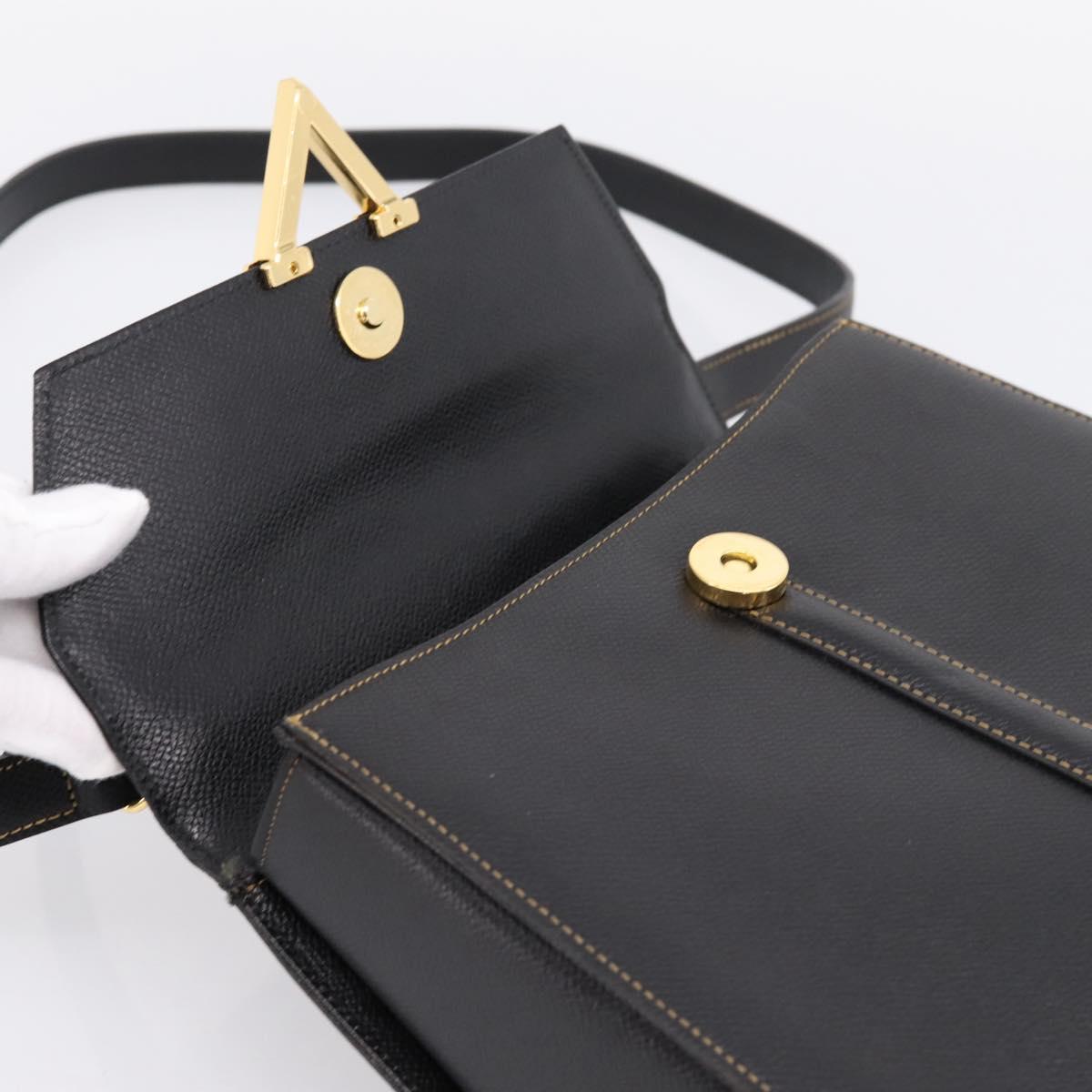 Valentino Hand Bag Leather 2way Black Gold Tone Auth BA16158A
