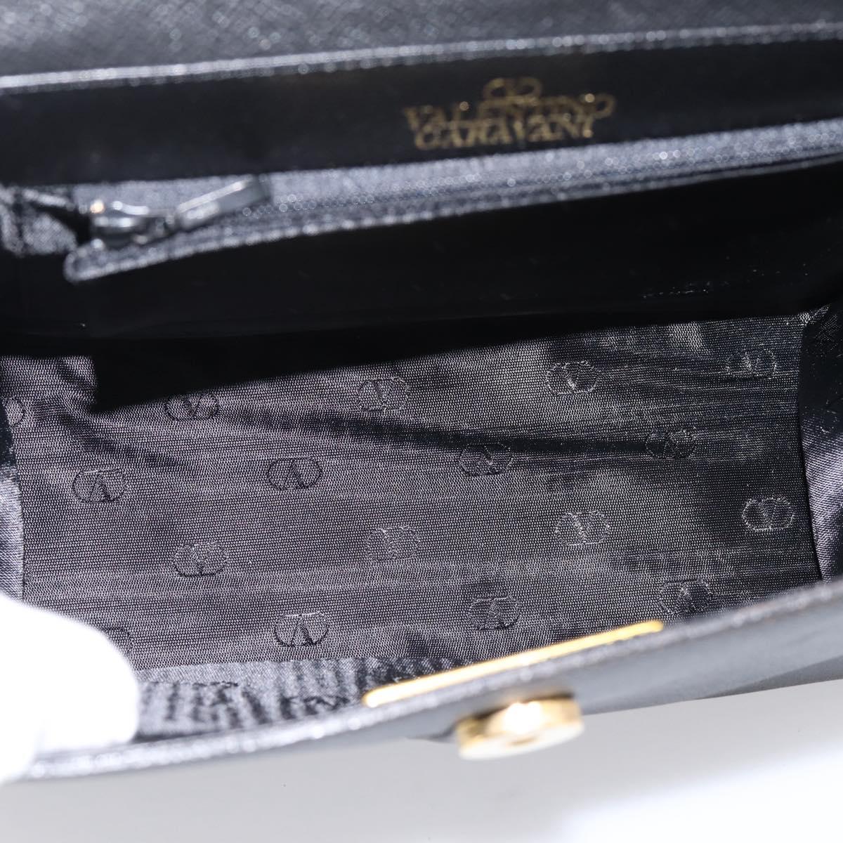 Valentino Hand Bag Leather 2way Black Gold Tone Auth BA16158A