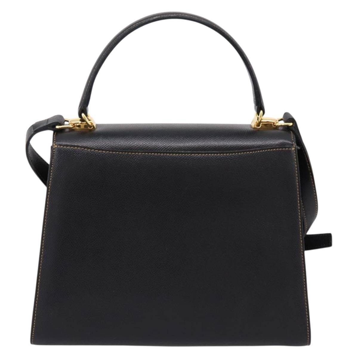 Valentino Hand Bag Leather 2way Black Gold Tone Auth BA16158A