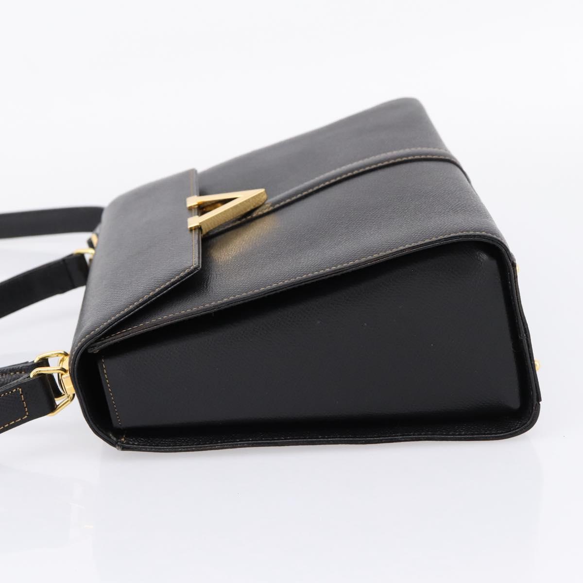 Valentino Hand Bag Leather 2way Black Gold Tone Auth BA16158A