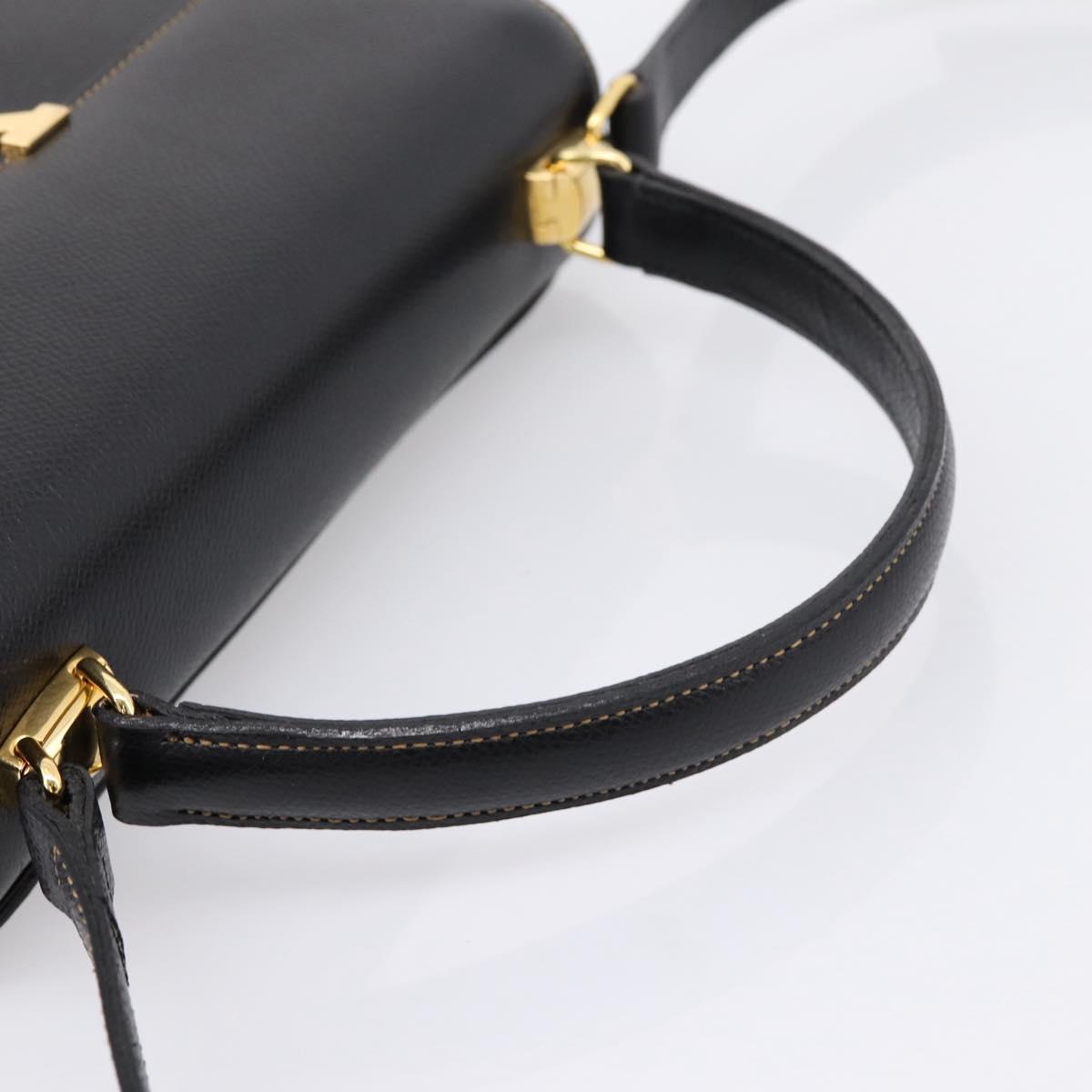 Valentino Hand Bag Leather 2way Black Gold Tone Auth BA16158A