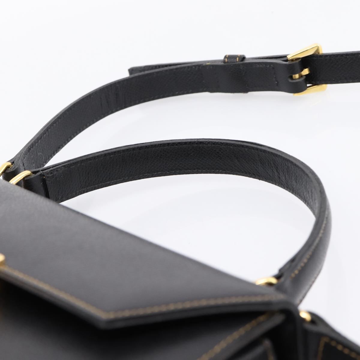 Valentino Hand Bag Leather 2way Black Gold Tone Auth BA16158A