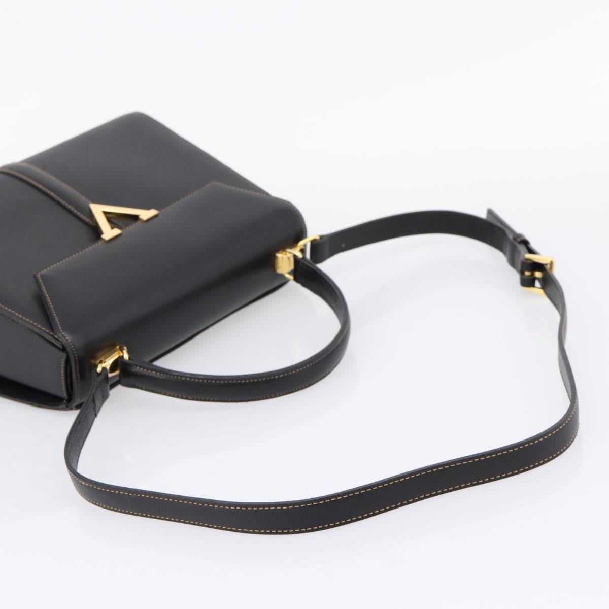 Valentino Hand Bag Leather 2way Black Gold Tone Auth BA16158A