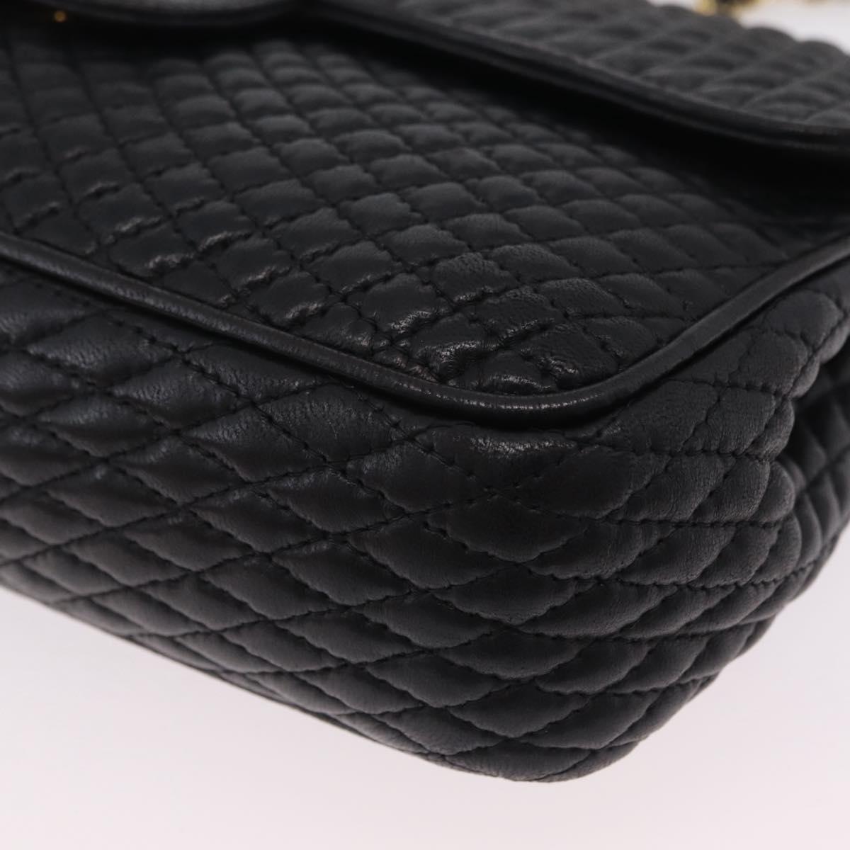 Bally Chain Shoulder Bag Leather Black Gold Tone Auth BA16159A