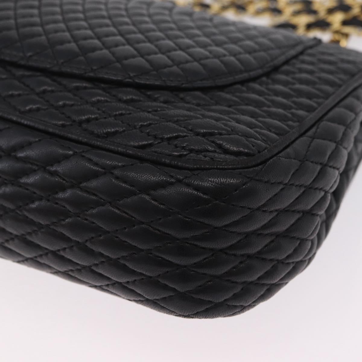 Bally Chain Shoulder Bag Leather Black Gold Tone Auth BA16159A