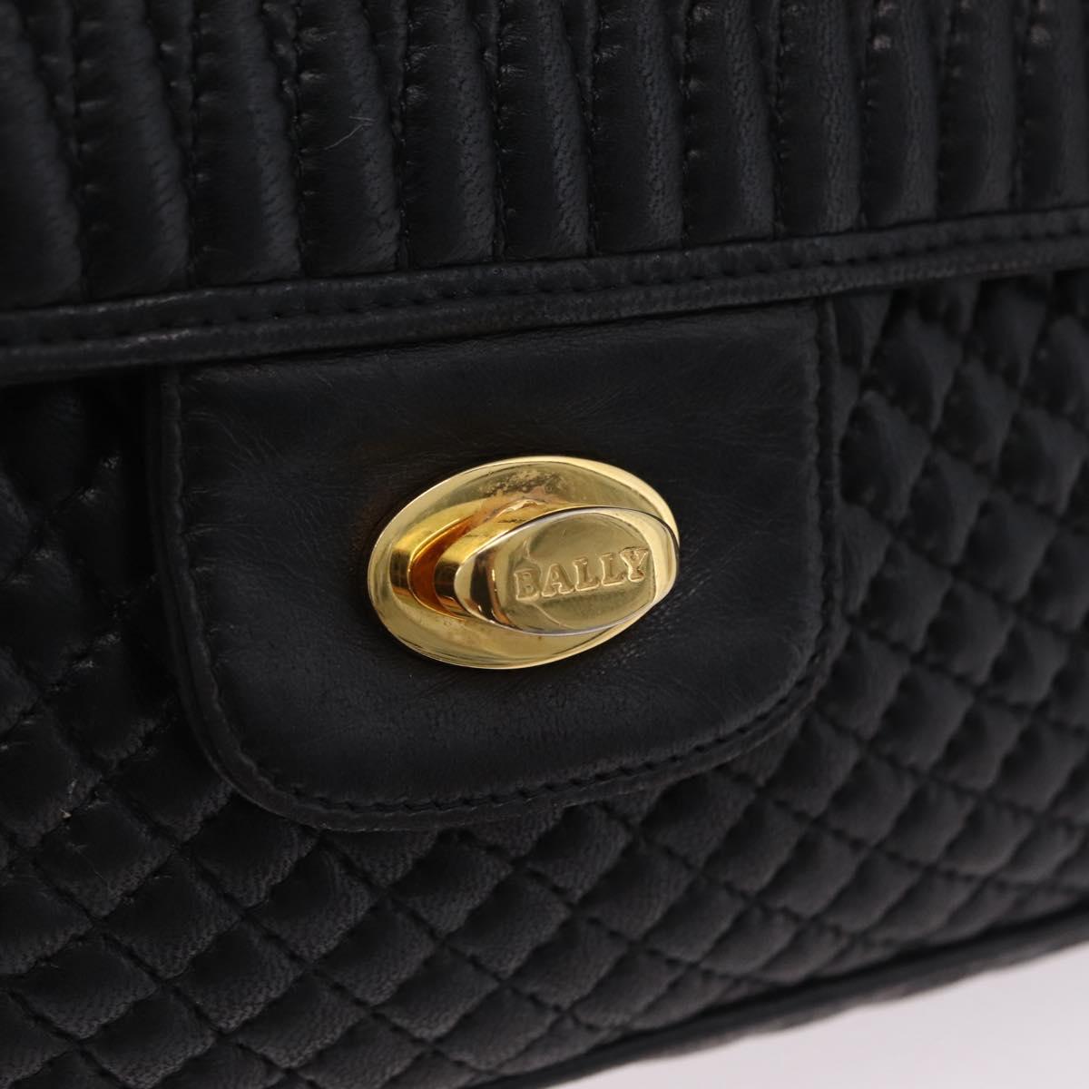 Bally Chain Shoulder Bag Leather Black Gold Tone Auth BA16159A