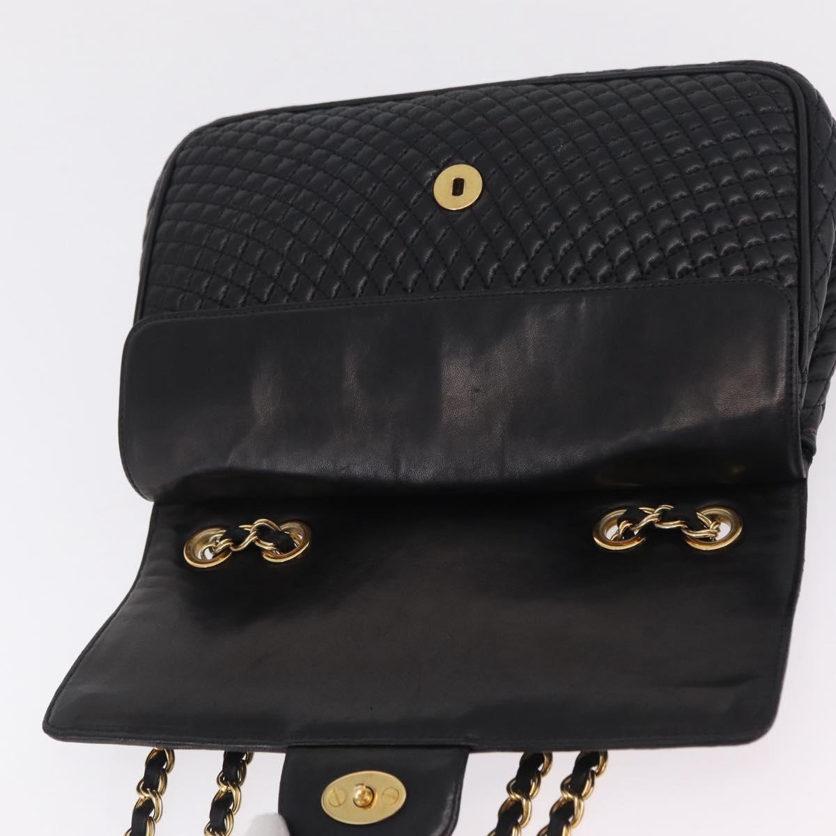 Bally Chain Shoulder Bag Leather Black Gold Tone Auth BA16159A