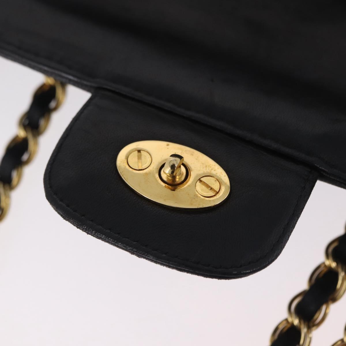Bally Chain Shoulder Bag Leather Black Gold Tone Auth BA16159A
