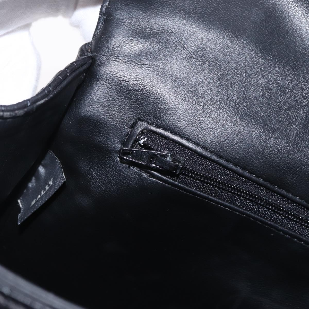 Bally Chain Shoulder Bag Leather Black Gold Tone Auth BA16159A