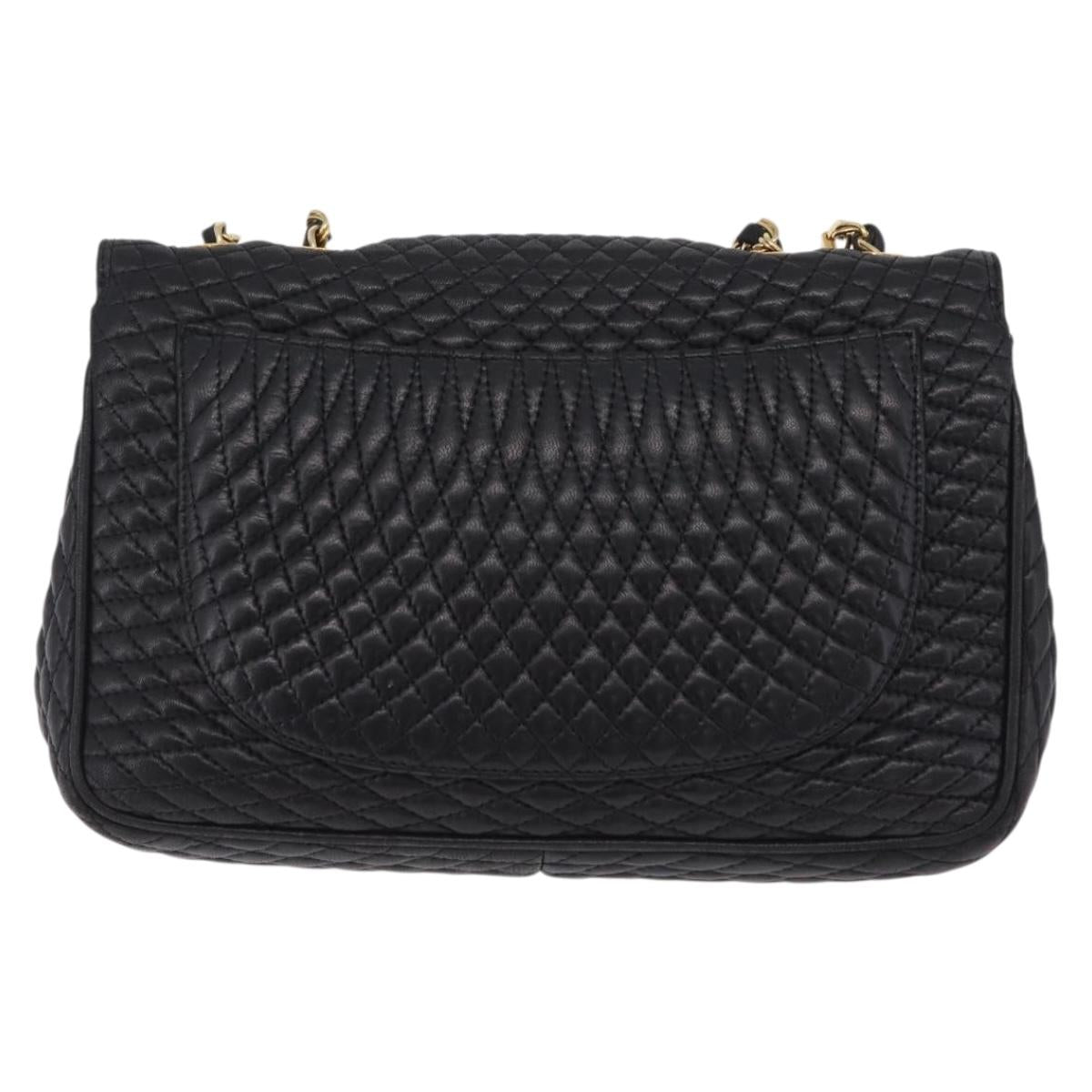 Bally Chain Shoulder Bag Leather Black Gold Tone Auth BA16159A