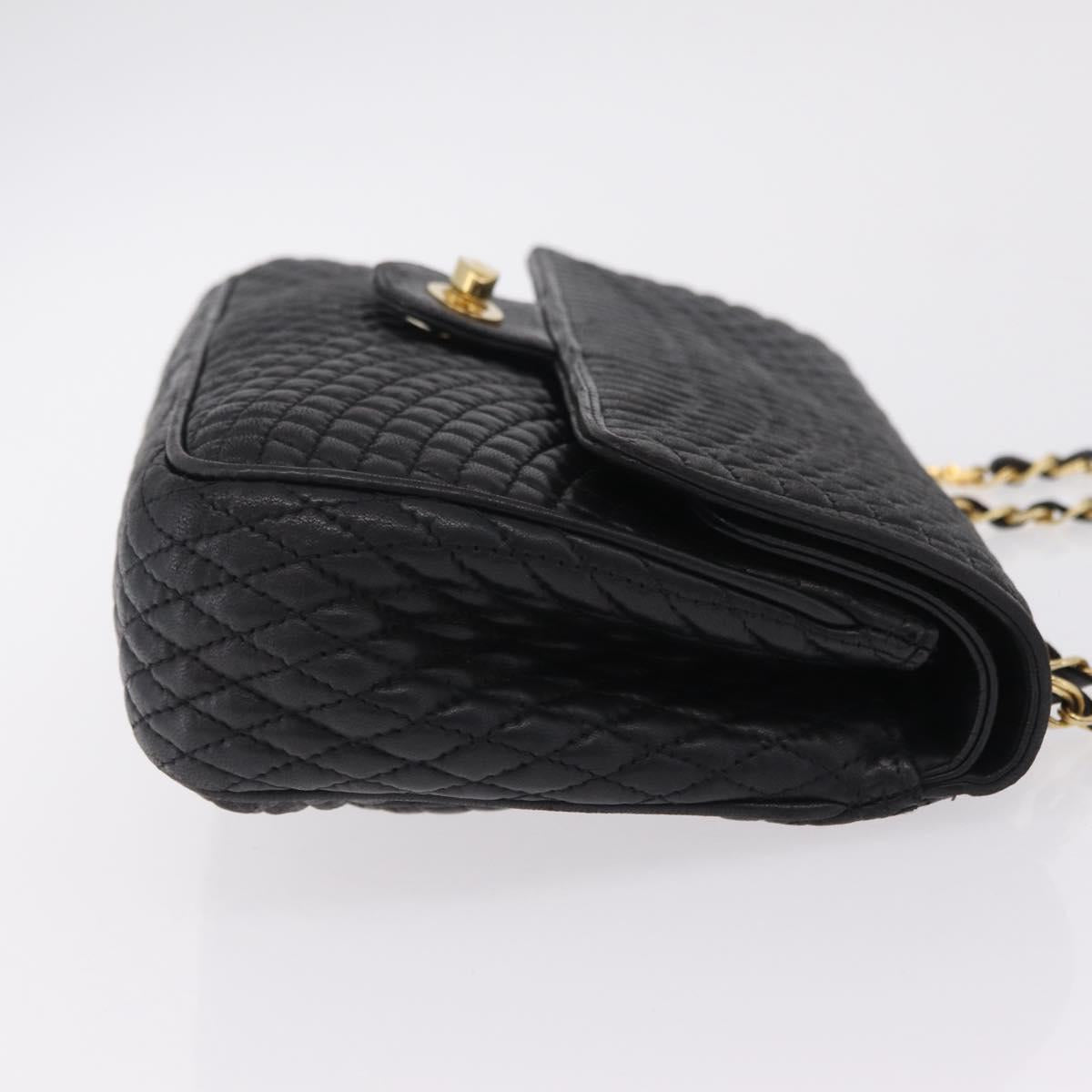 Bally Chain Shoulder Bag Leather Black Gold Tone Auth BA16159A