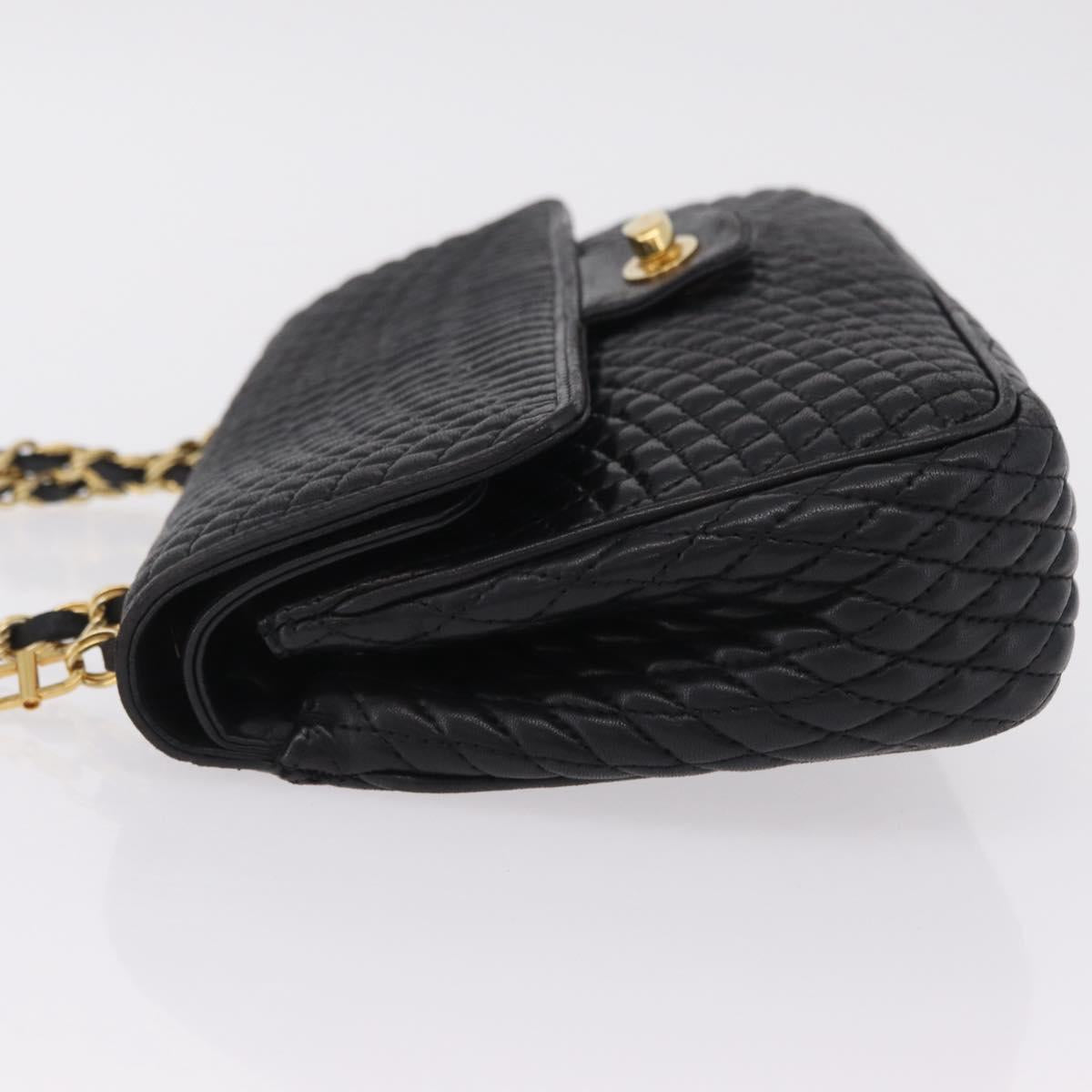 Bally Chain Shoulder Bag Leather Black Gold Tone Auth BA16159A