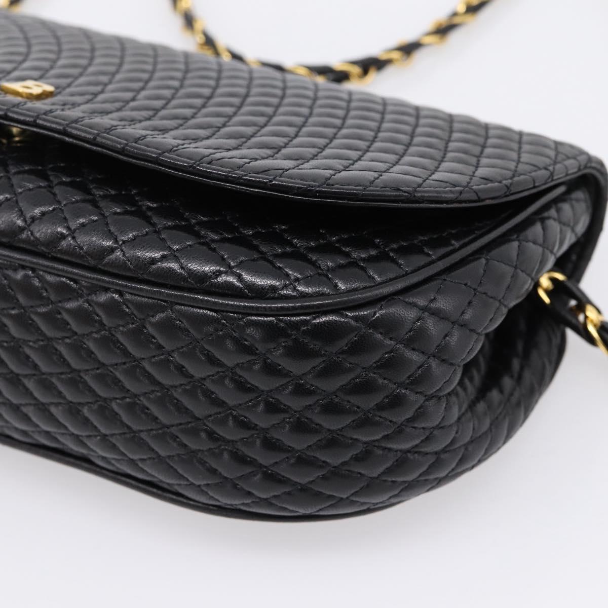 Bally Chain Shoulder Bag Leather Black Gold Tone Auth BA16160A