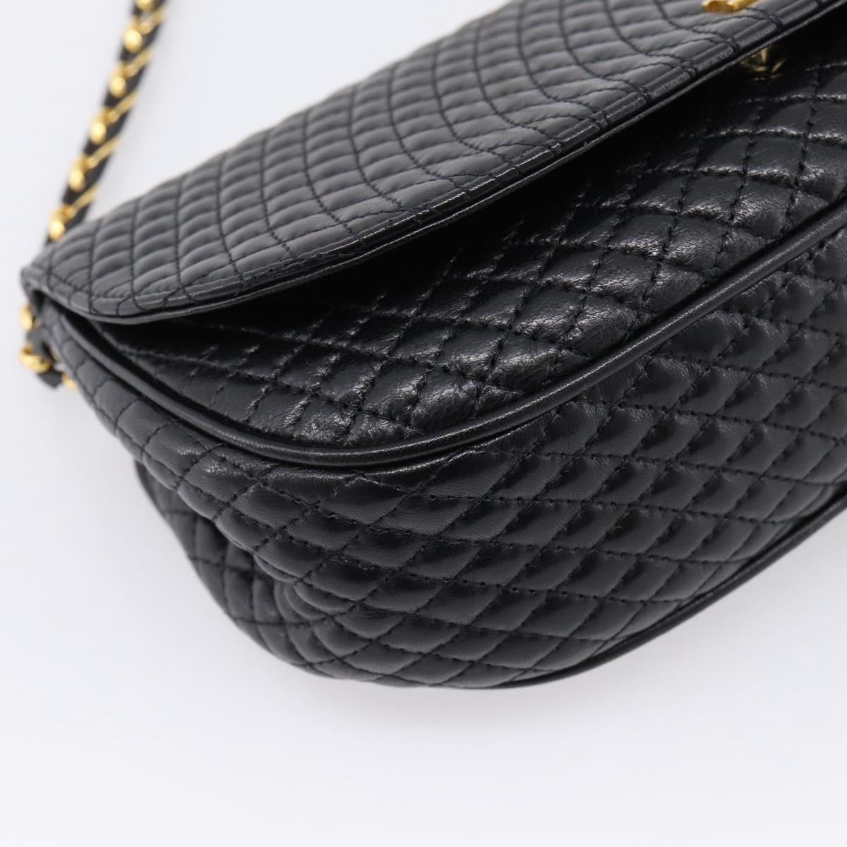 Bally Chain Shoulder Bag Leather Black Gold Tone Auth BA16160A
