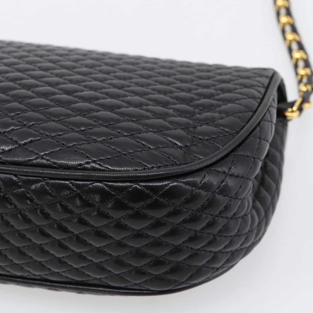 Bally Chain Shoulder Bag Leather Black Gold Tone Auth BA16160A