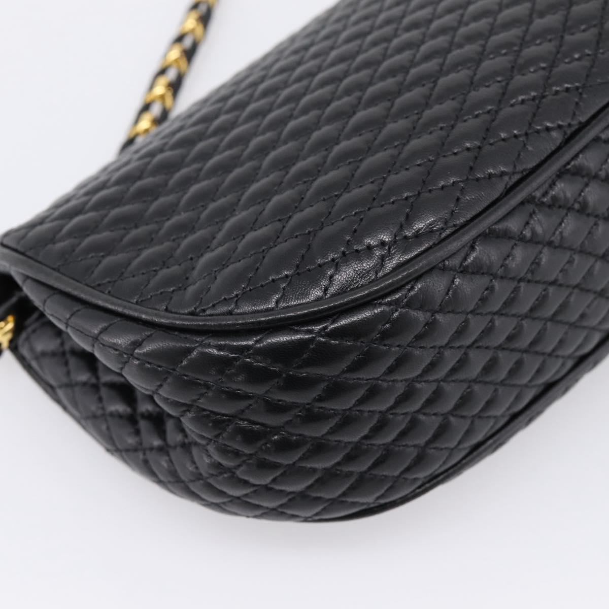 Bally Chain Shoulder Bag Leather Black Gold Tone Auth BA16160A