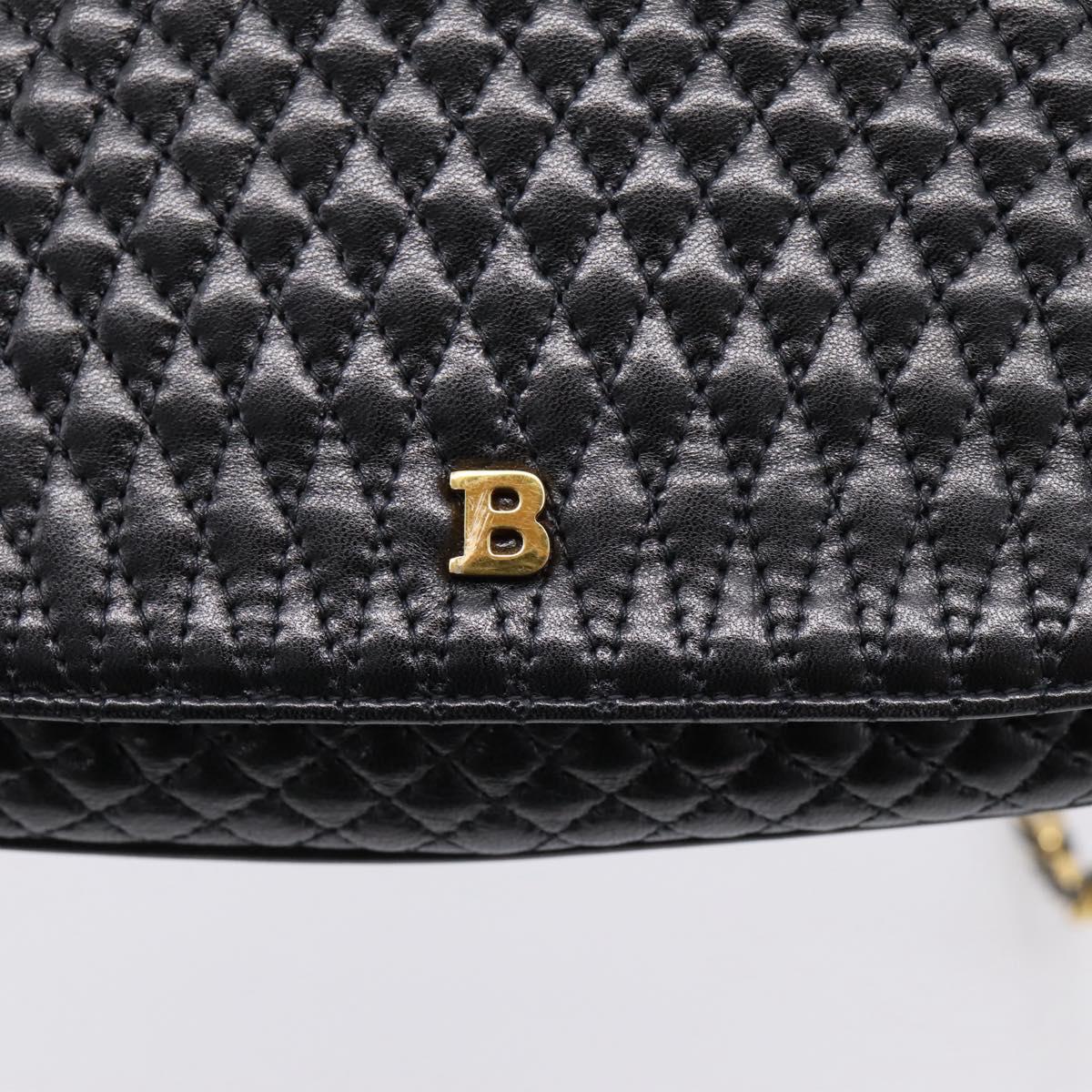 Bally Chain Shoulder Bag Leather Black Gold Tone Auth BA16160A