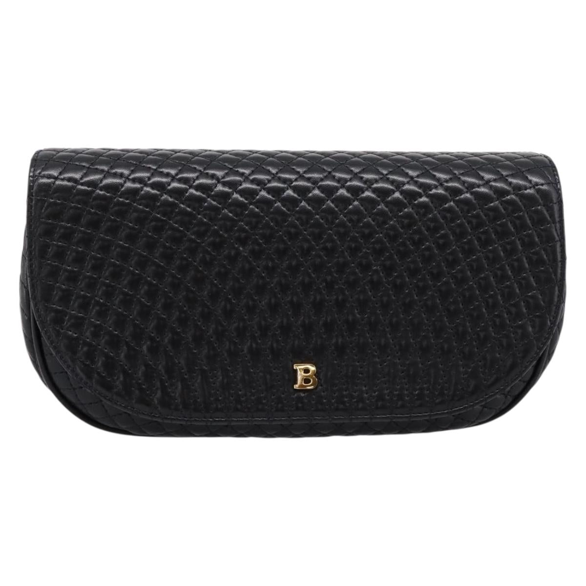 Bally Chain Shoulder Bag Leather Black Gold Tone Auth BA16160A