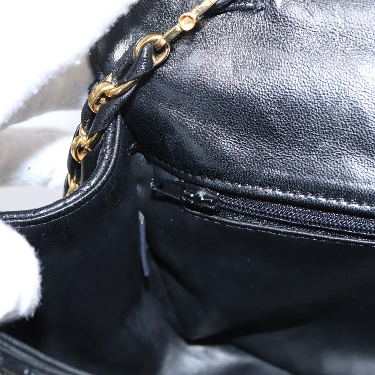 Bally Chain Shoulder Bag Leather Black Gold Tone Auth BA16160A