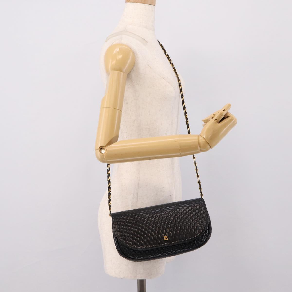 Bally Chain Shoulder Bag Leather Black Gold Tone Auth BA16160A