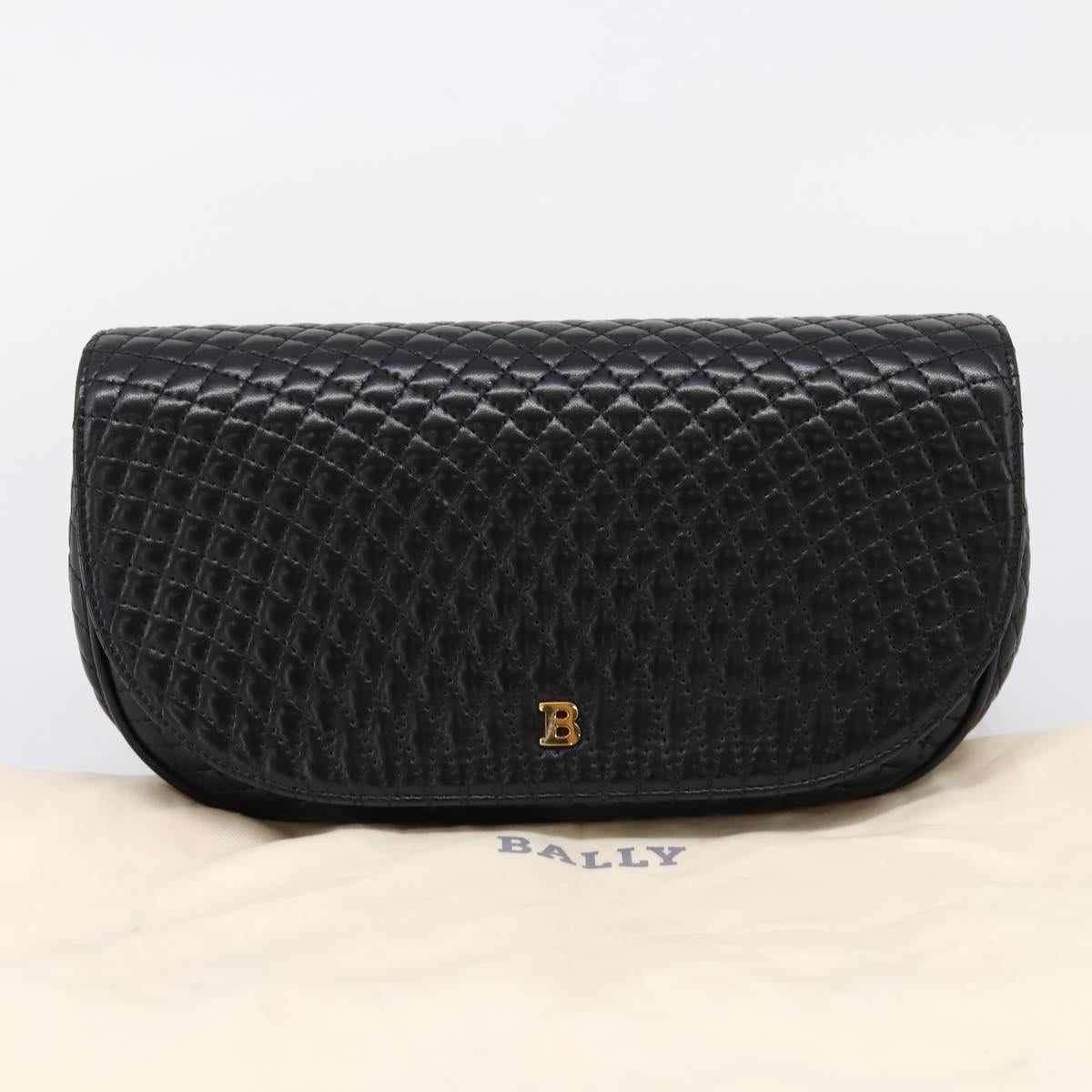 Bally Chain Shoulder Bag Leather Black Gold Tone Auth BA16160A