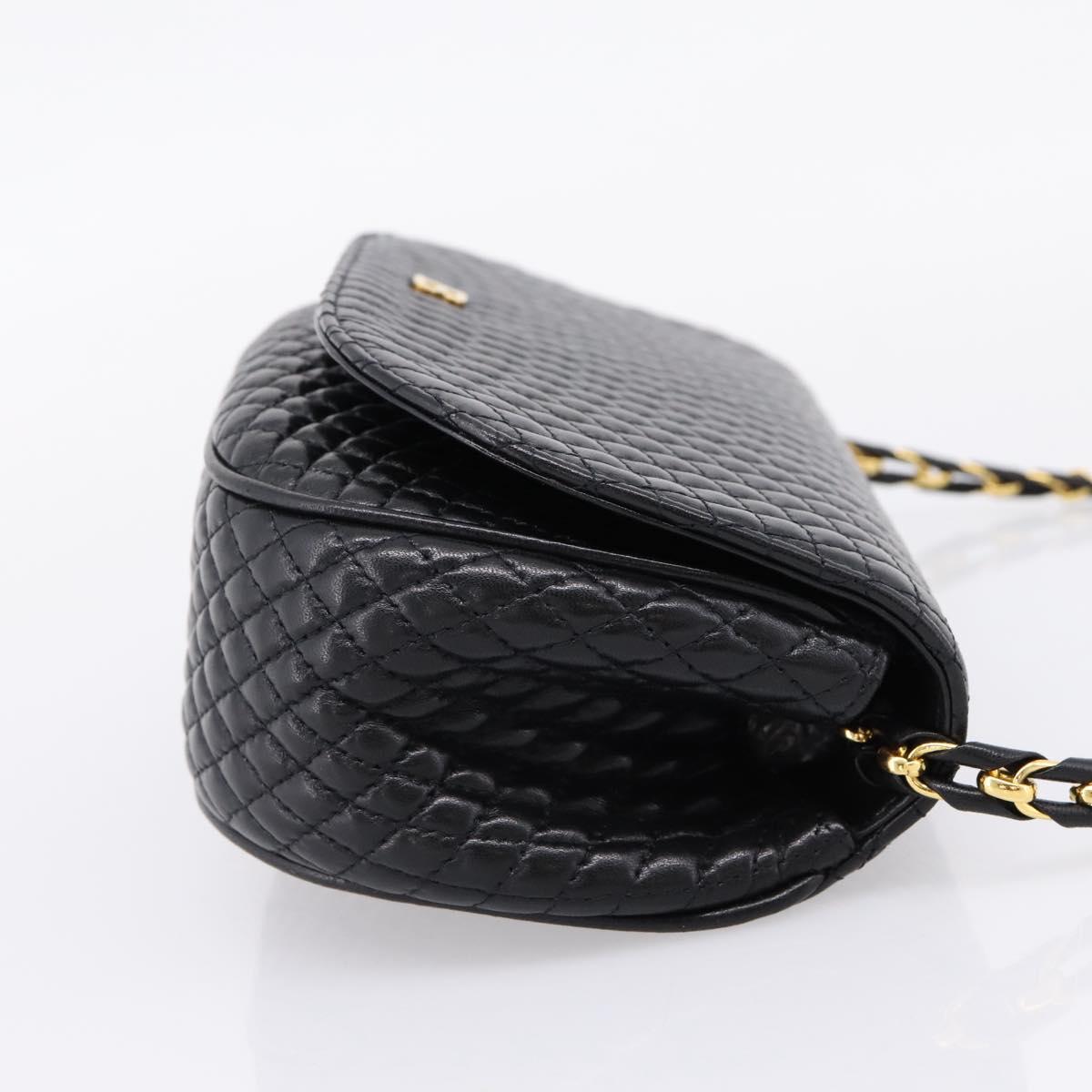 Bally Chain Shoulder Bag Leather Black Gold Tone Auth BA16160A