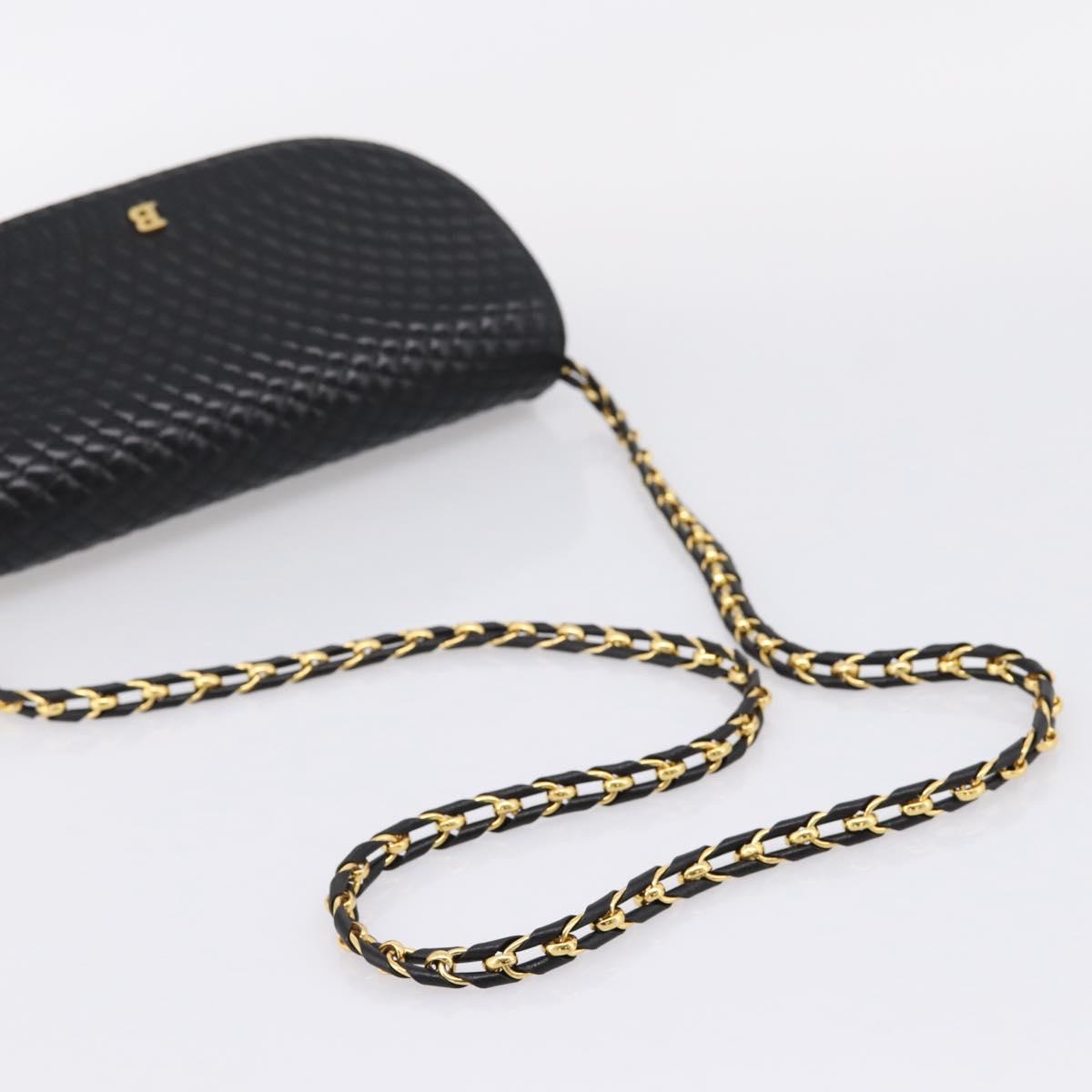 Bally Chain Shoulder Bag Leather Black Gold Tone Auth BA16160A
