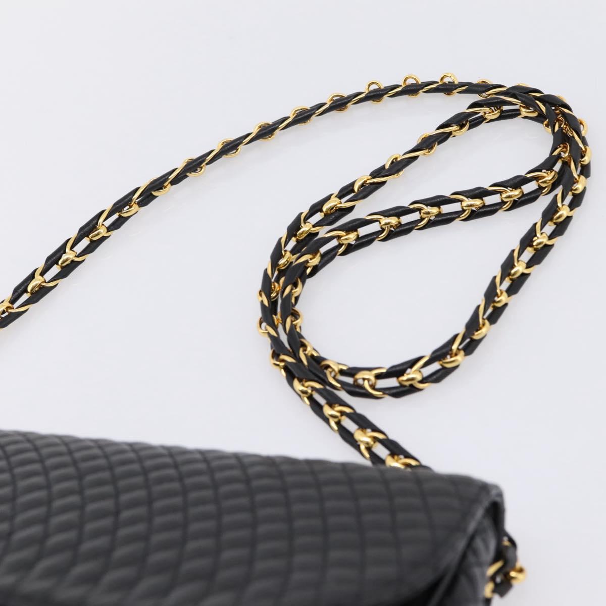 Bally Chain Shoulder Bag Leather Black Gold Tone Auth BA16160A