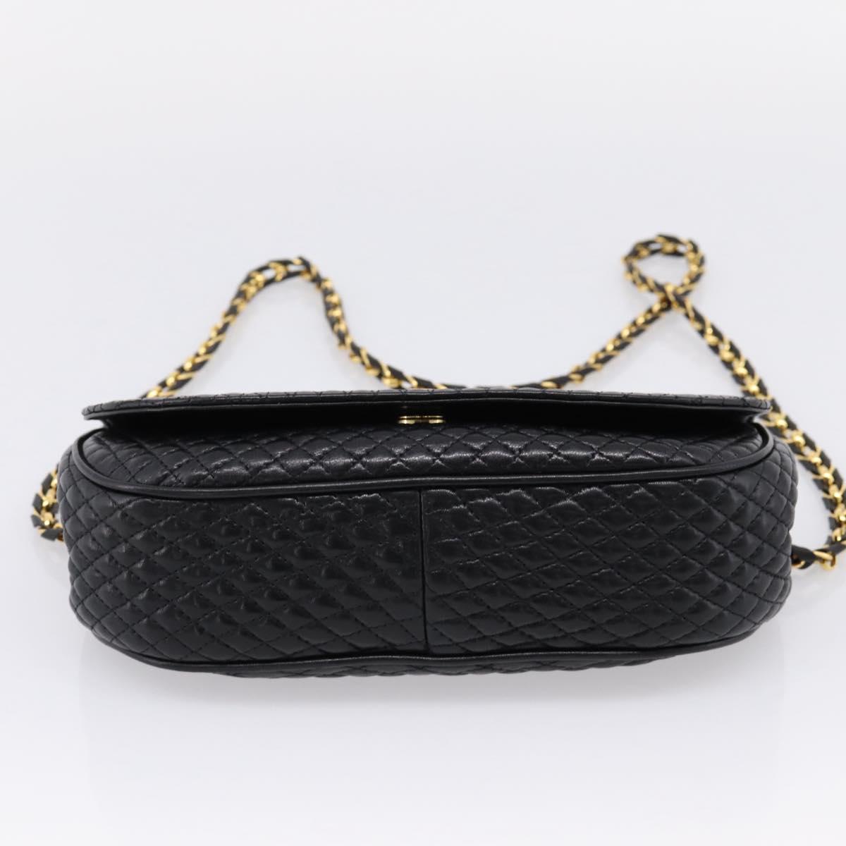 Bally Chain Shoulder Bag Leather Black Gold Tone Auth BA16160A