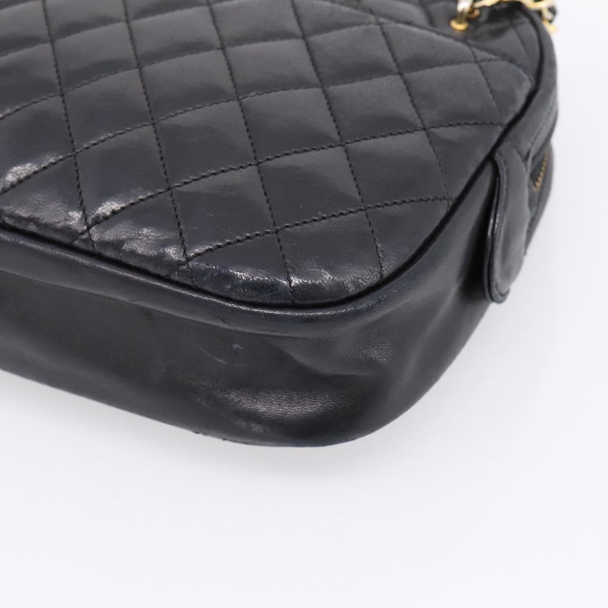 CHANEL Matelasse Chain Shoulder Bag Lamb Skin Black Gold Tone CC Auth BA16161