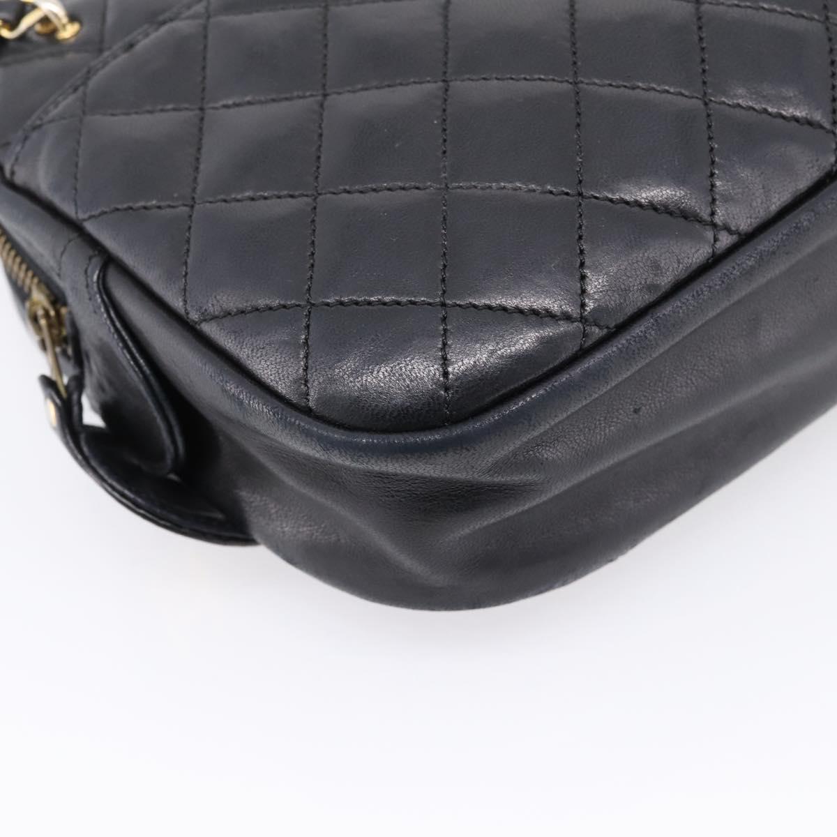 CHANEL Matelasse Chain Shoulder Bag Lamb Skin Black Gold Tone CC Auth BA16161