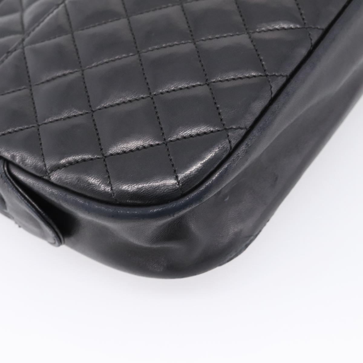 CHANEL Matelasse Chain Shoulder Bag Lamb Skin Black Gold Tone CC Auth BA16161