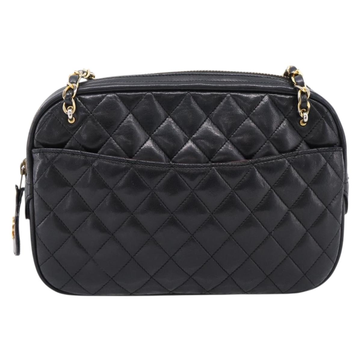 CHANEL Matelasse Chain Shoulder Bag Lamb Skin Black Gold Tone CC Auth BA16161
