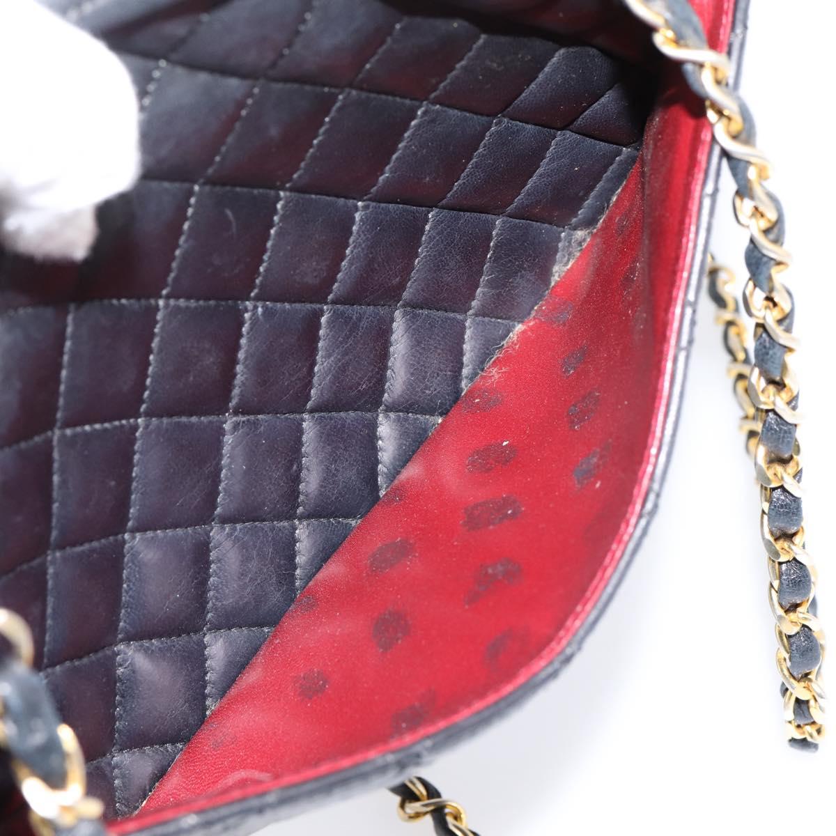 CHANEL Matelasse Chain Shoulder Bag Lamb Skin Black Gold Tone CC Auth BA16161