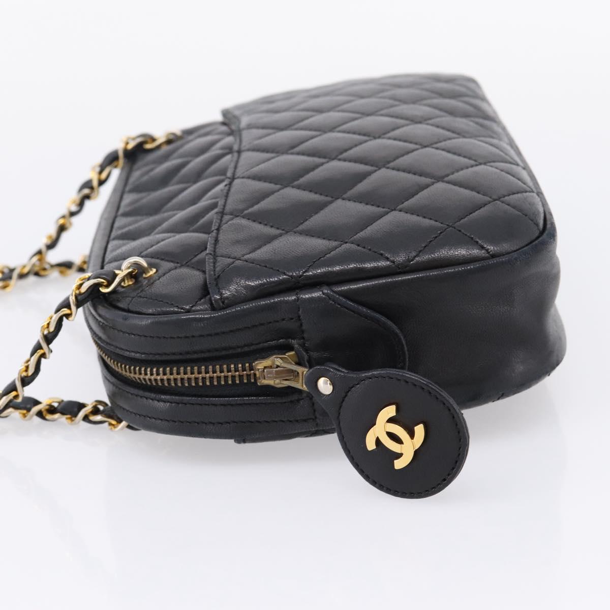 CHANEL Matelasse Chain Shoulder Bag Lamb Skin Black Gold Tone CC Auth BA16161