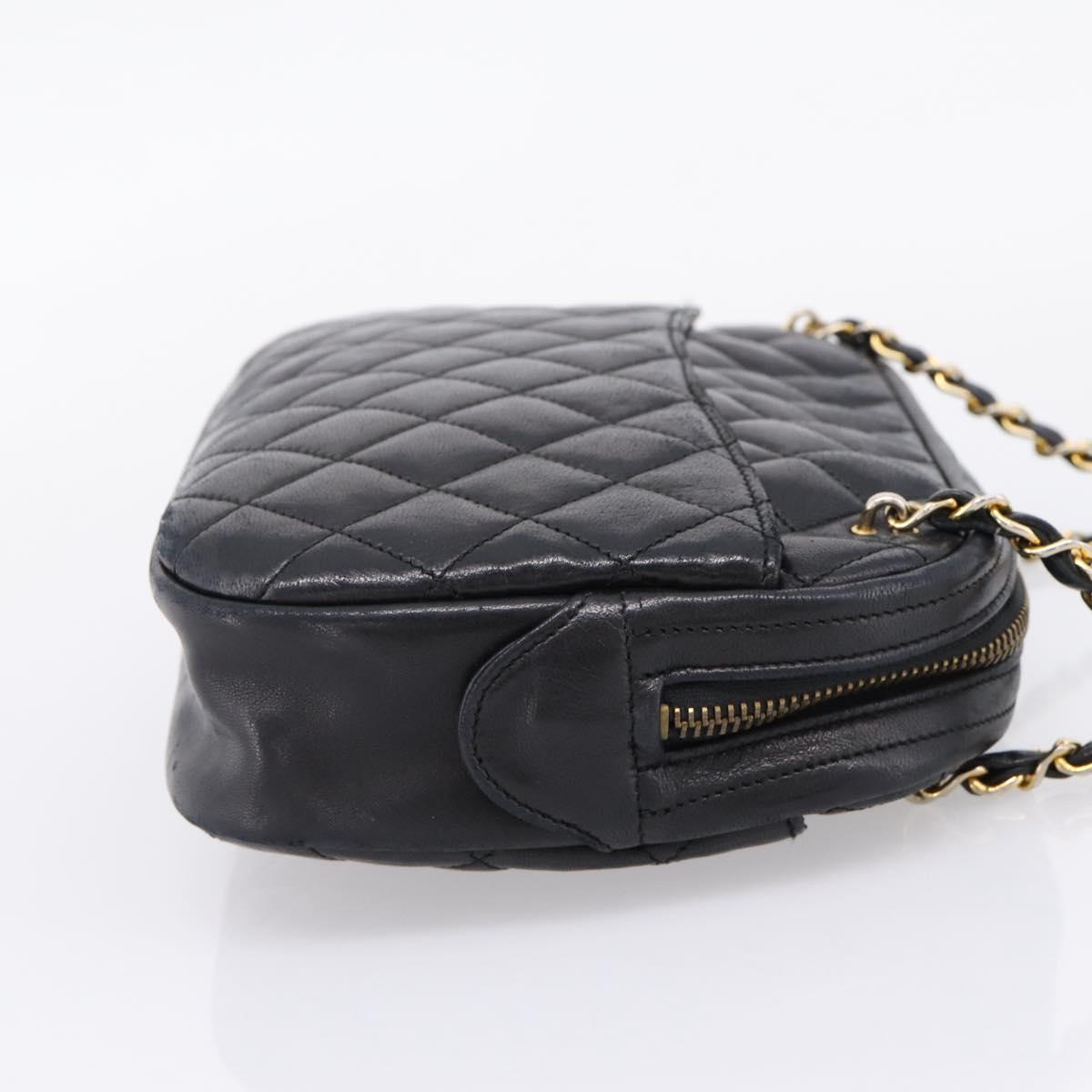 CHANEL Matelasse Chain Shoulder Bag Lamb Skin Black Gold Tone CC Auth BA16161